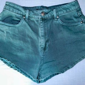 high waisted teal jean shorts